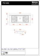 Pia de cozinha de aço inox 140 x 52 cm Fabrinox modelo PS1400